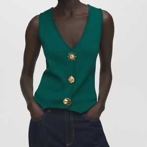 MANGO Knitted Vest 'Antonia' in Emerald M